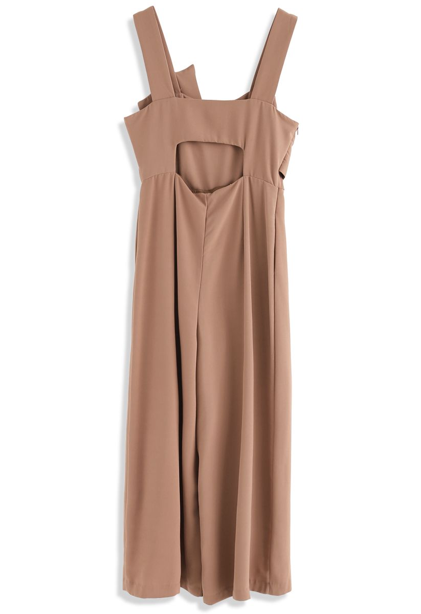 Gracefulness Bowknot Jumpsuit in Caramel
