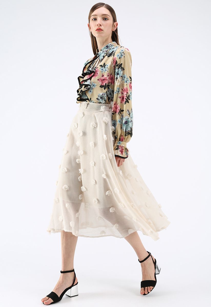 Cotton Candy Sheer 3D Flower Skirt in Cream