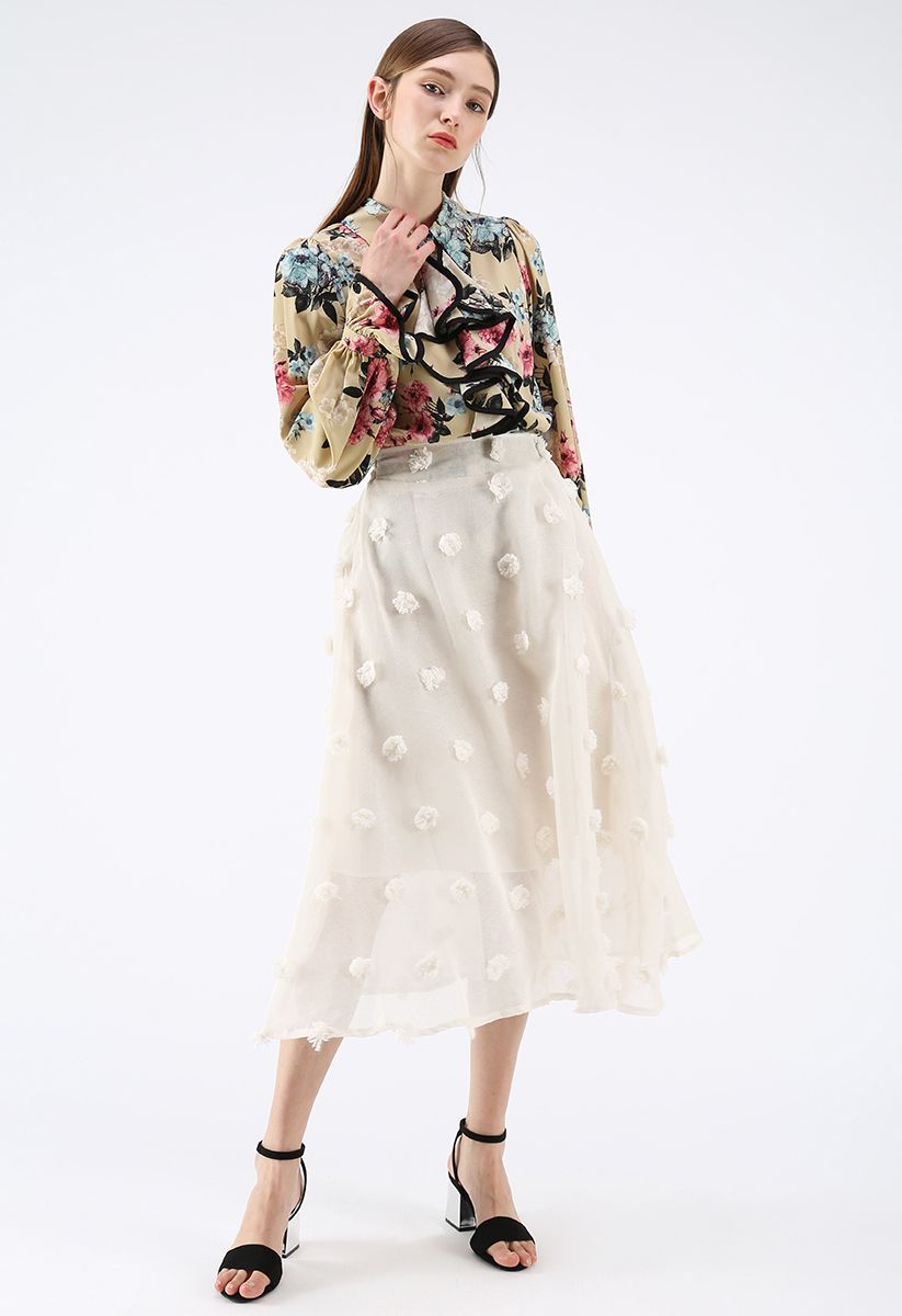 Cotton Candy Sheer 3D Flower Skirt in Cream
