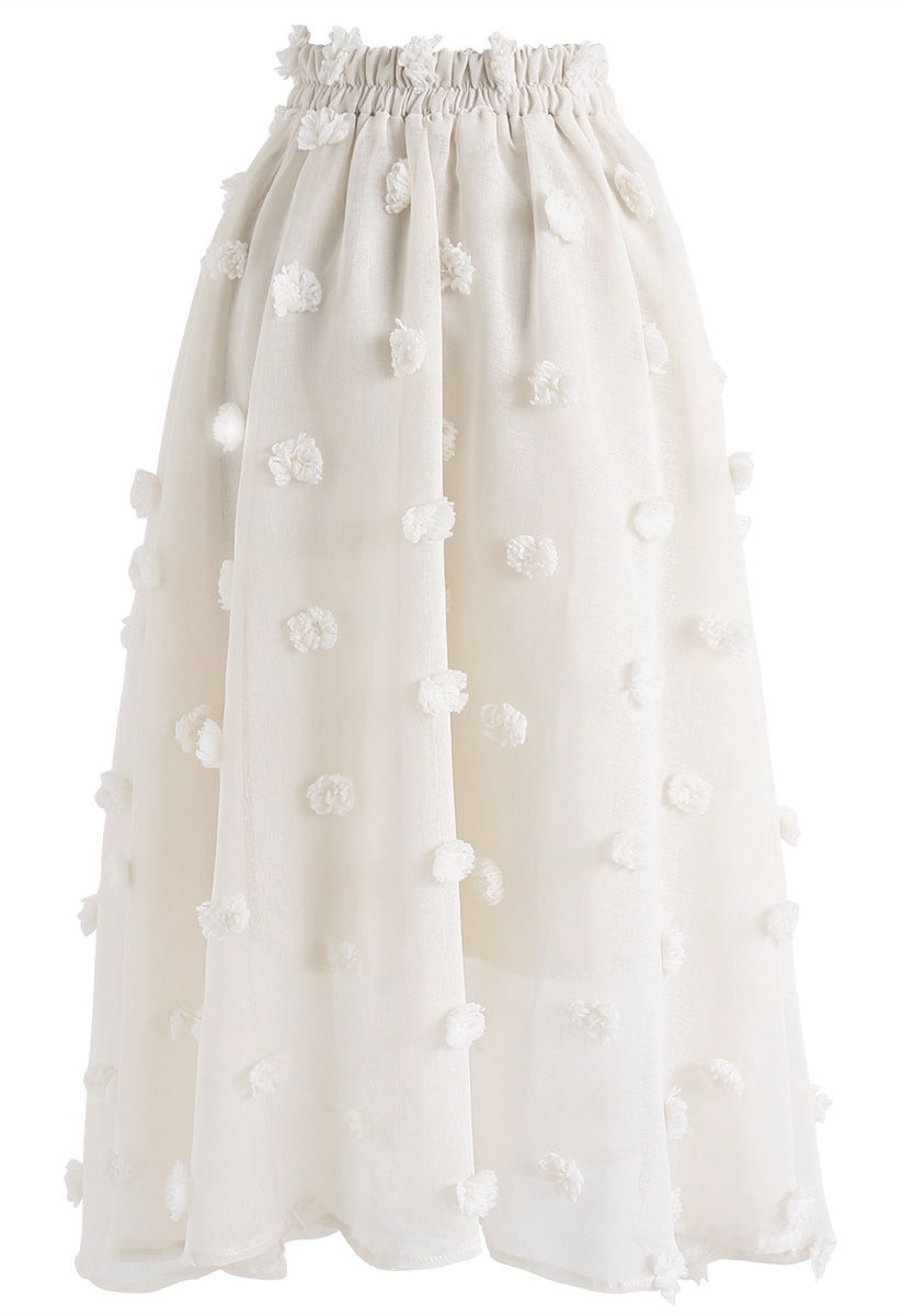 Cotton Candy Sheer 3D Flower Skirt in Cream