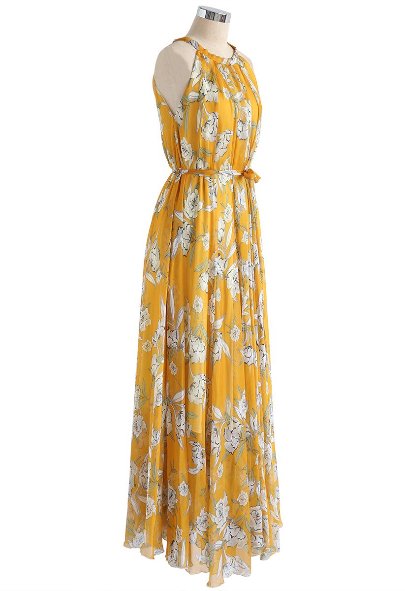 Flower Season Chiffon Maxi Slip Dress in Yellow