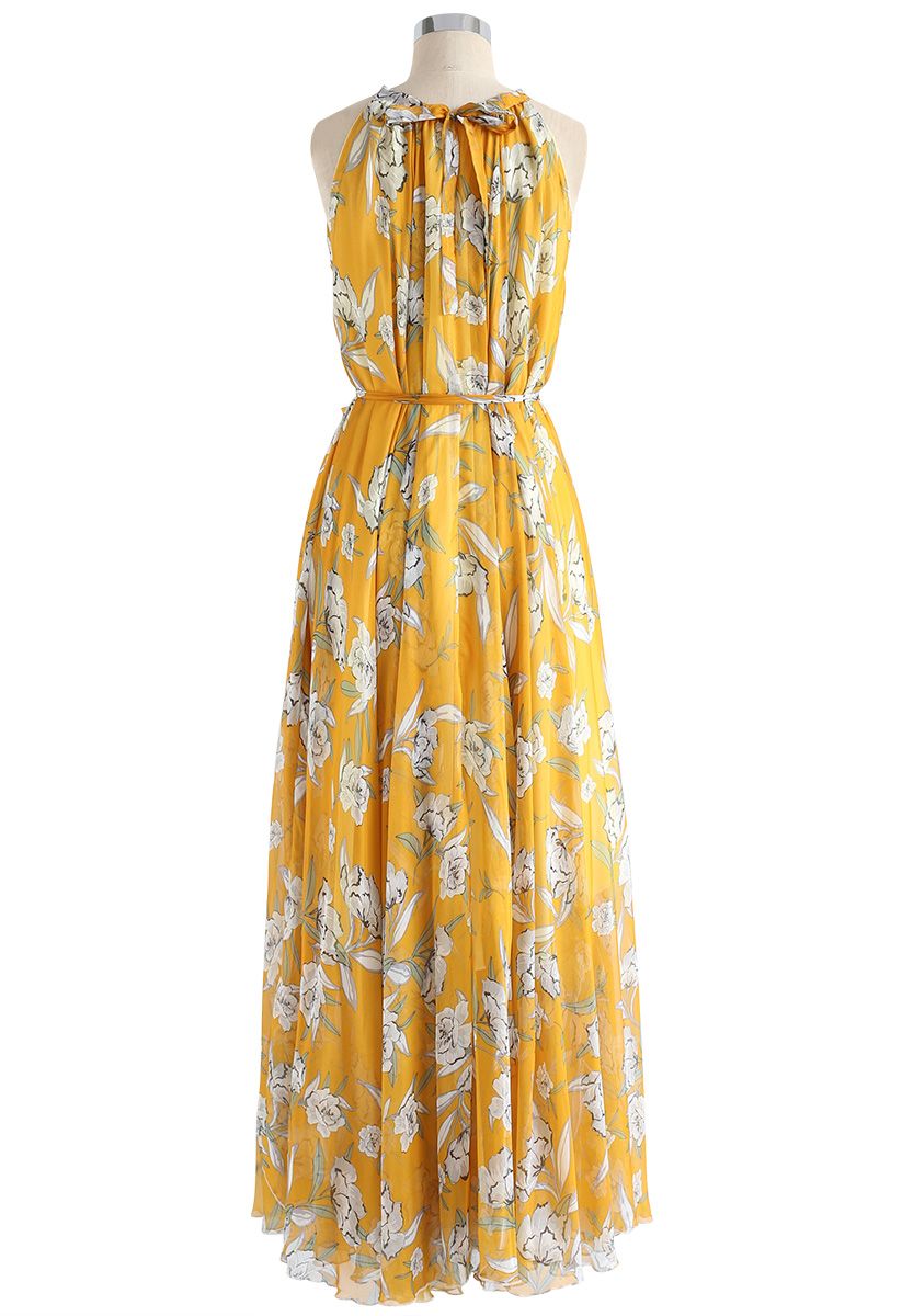 Flower Season Chiffon Maxi Slip Dress in Yellow