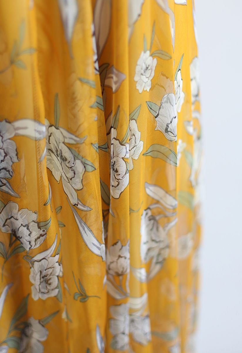 Flower Season Chiffon Maxi Slip Dress in Yellow