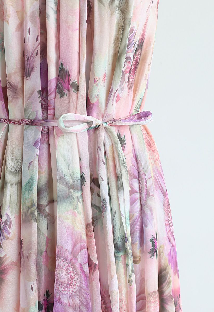 Sunflower Blossom Watercolor Chiffon Maxi Slip Dress