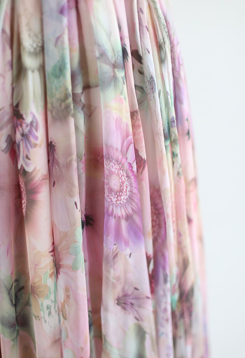 Sunflower Blossom Watercolor Chiffon Maxi Slip Dress