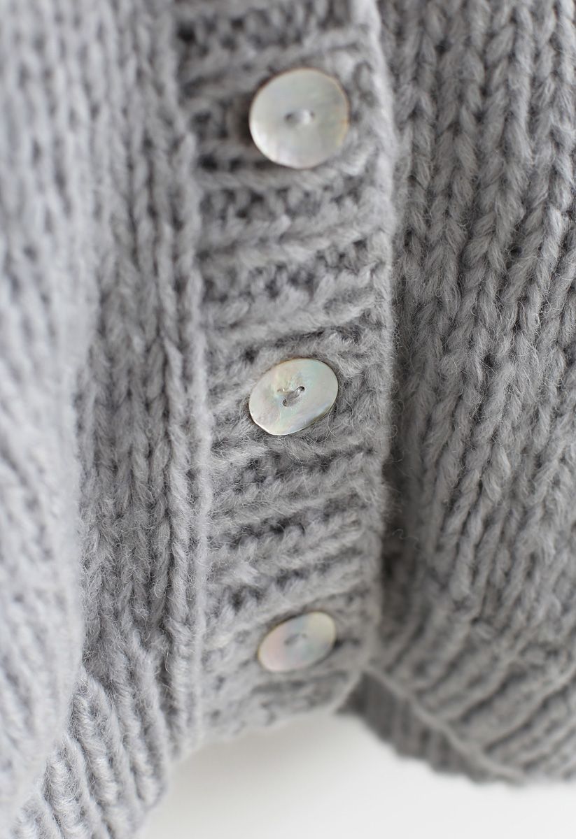Pause for the Cozy Chunky Hand Knit Cardigan in Grey