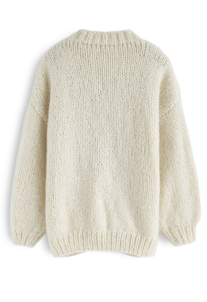 Pause for the Cozy Chunky Hand Knit Cardigan in Cream