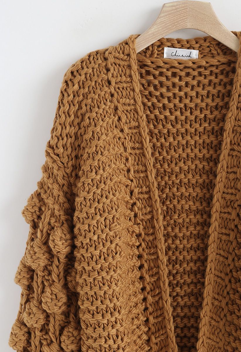 Cuteness on Sleeves Chunky Cardigan in Caramel