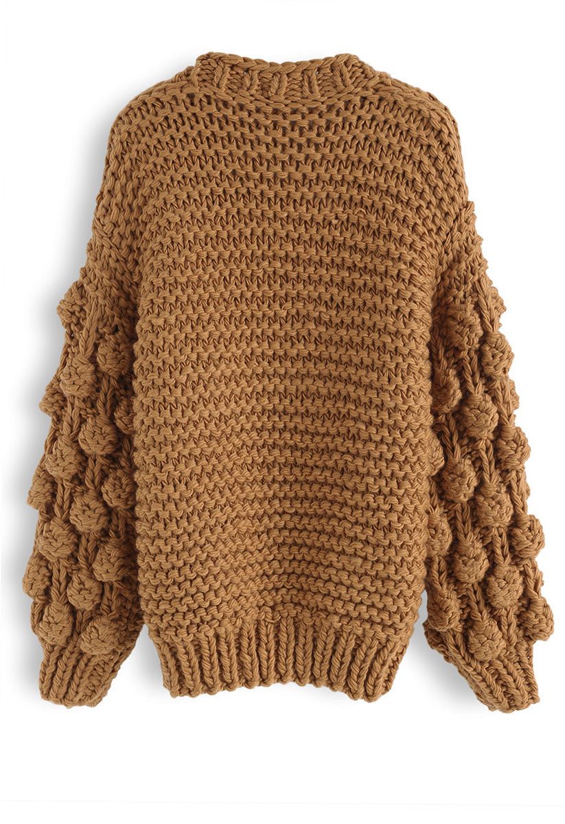 Cuteness on Sleeves Chunky Cardigan in Caramel