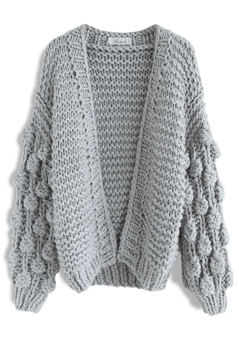 Cuteness on Sleeves Chunky Cardigan in Grey