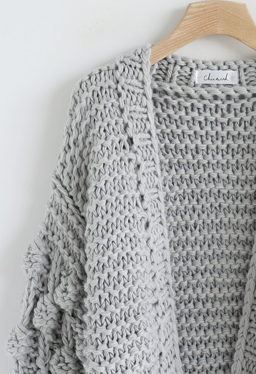 Cuteness on Sleeves Chunky Cardigan in Grey