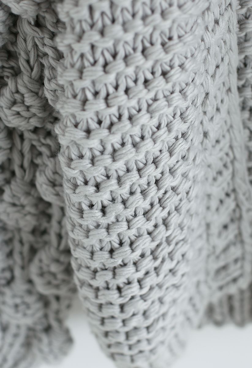 Cuteness on Sleeves Chunky Cardigan in Grey