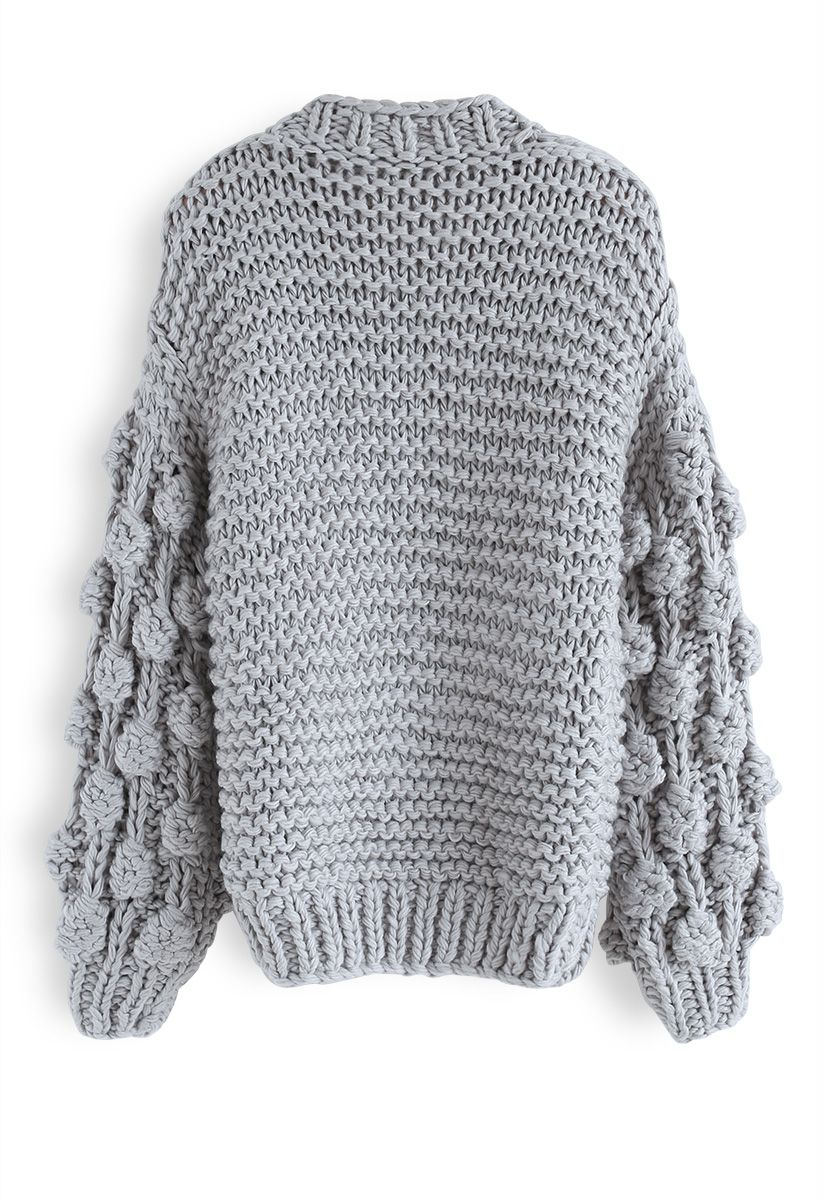 Cuteness on Sleeves Chunky Cardigan in Grey