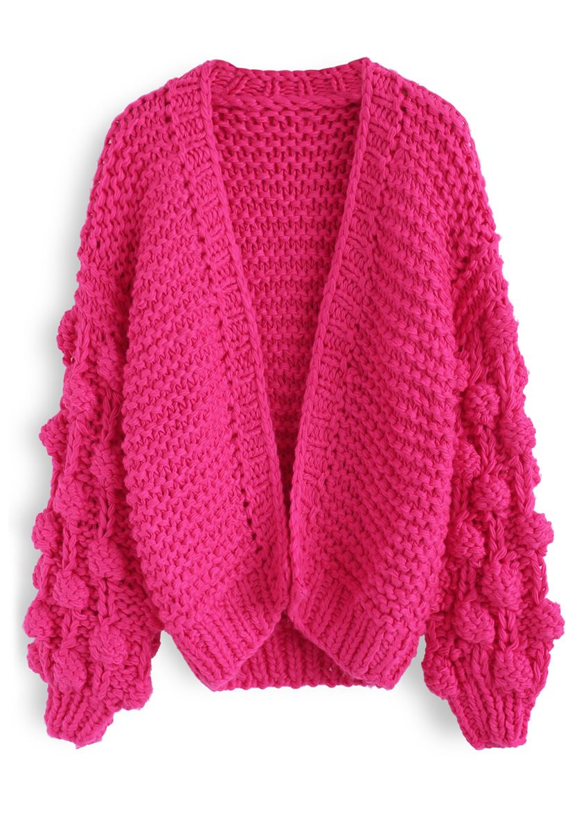 Cuteness on Sleeves Chunky Cardigan in Hot Pink