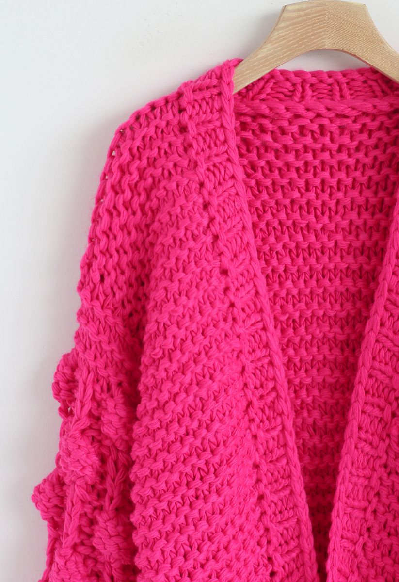 Cuteness on Sleeves Chunky Cardigan in Hot Pink