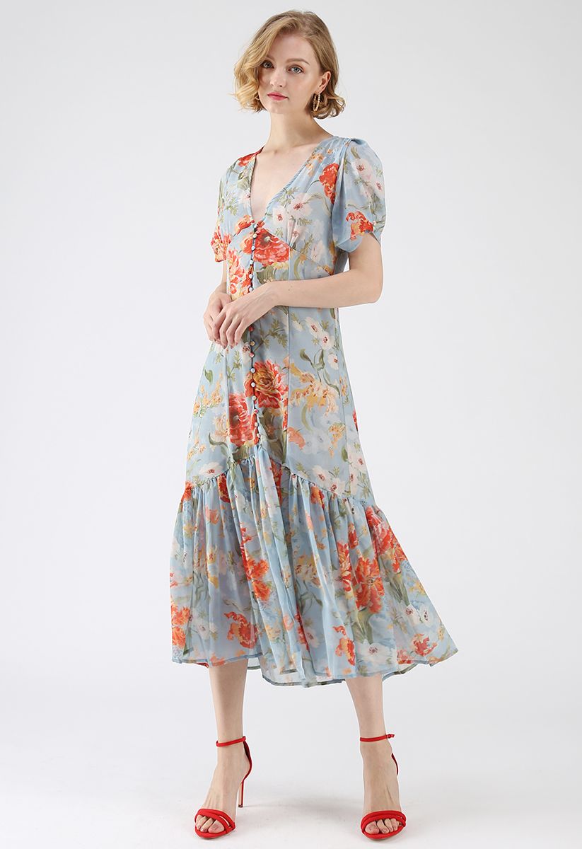 Garden Glamour Watercolor V-neck Dress