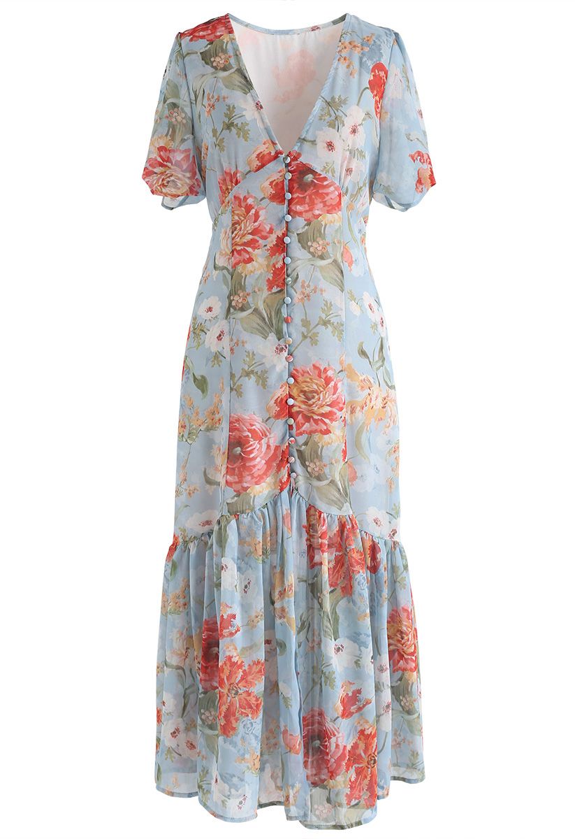 Garden Glamour Watercolor V-neck Dress