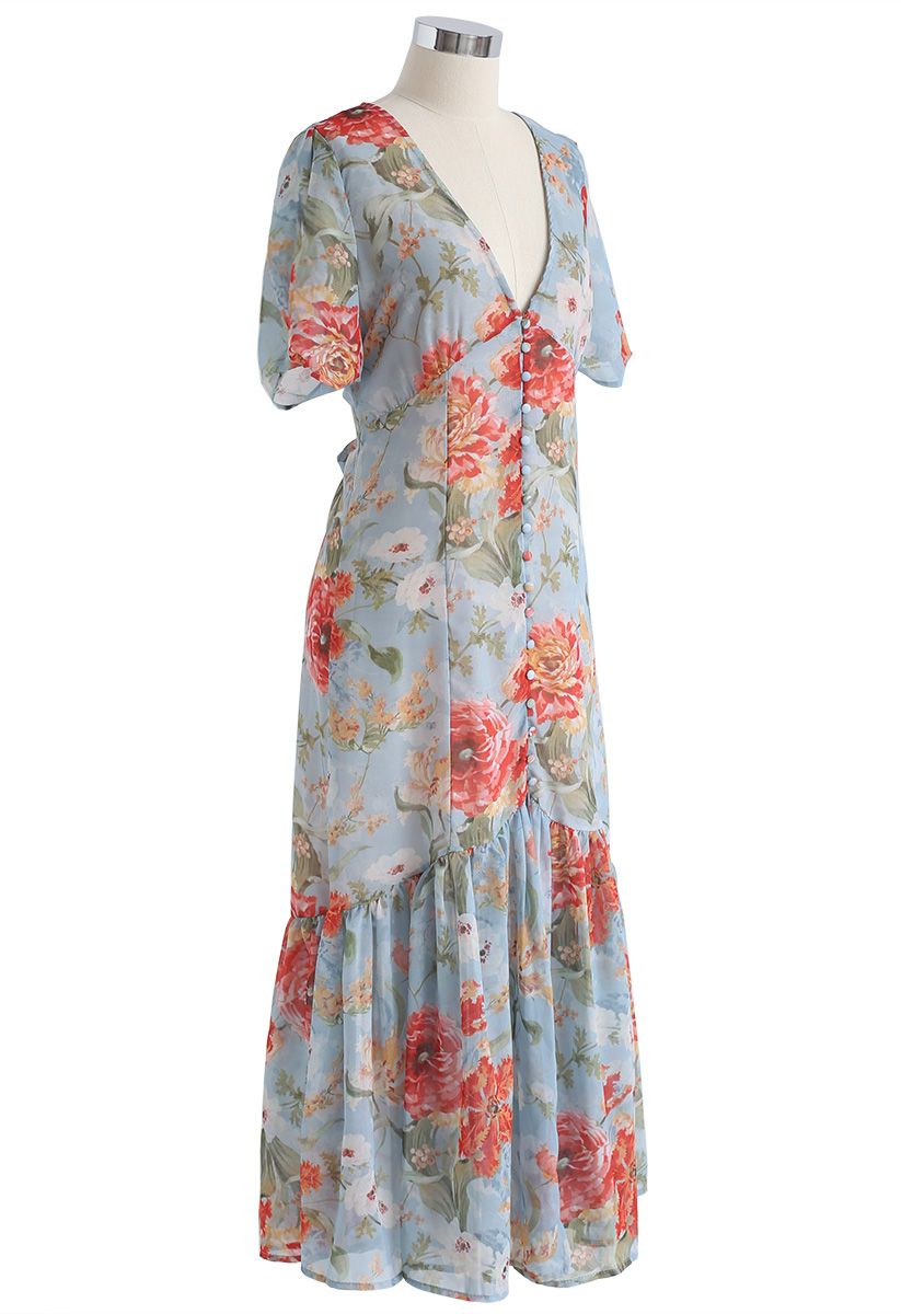 Garden Glamour Watercolor V-neck Dress