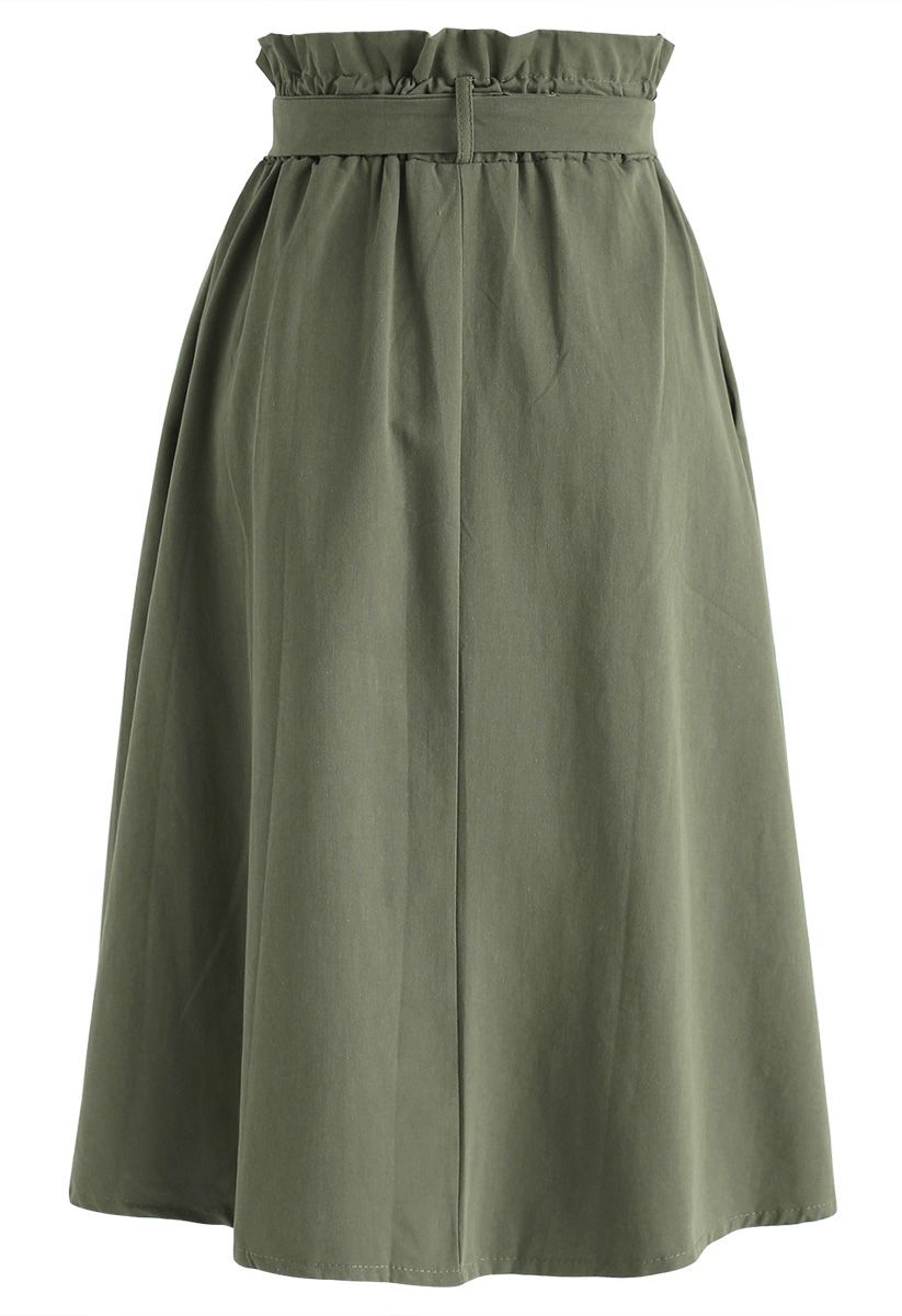 Truly Essential A-Line Midi Skirt in Army Green
