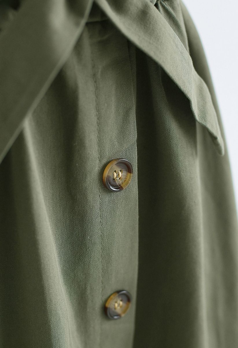 Truly Essential A-Line Midi Skirt in Army Green

