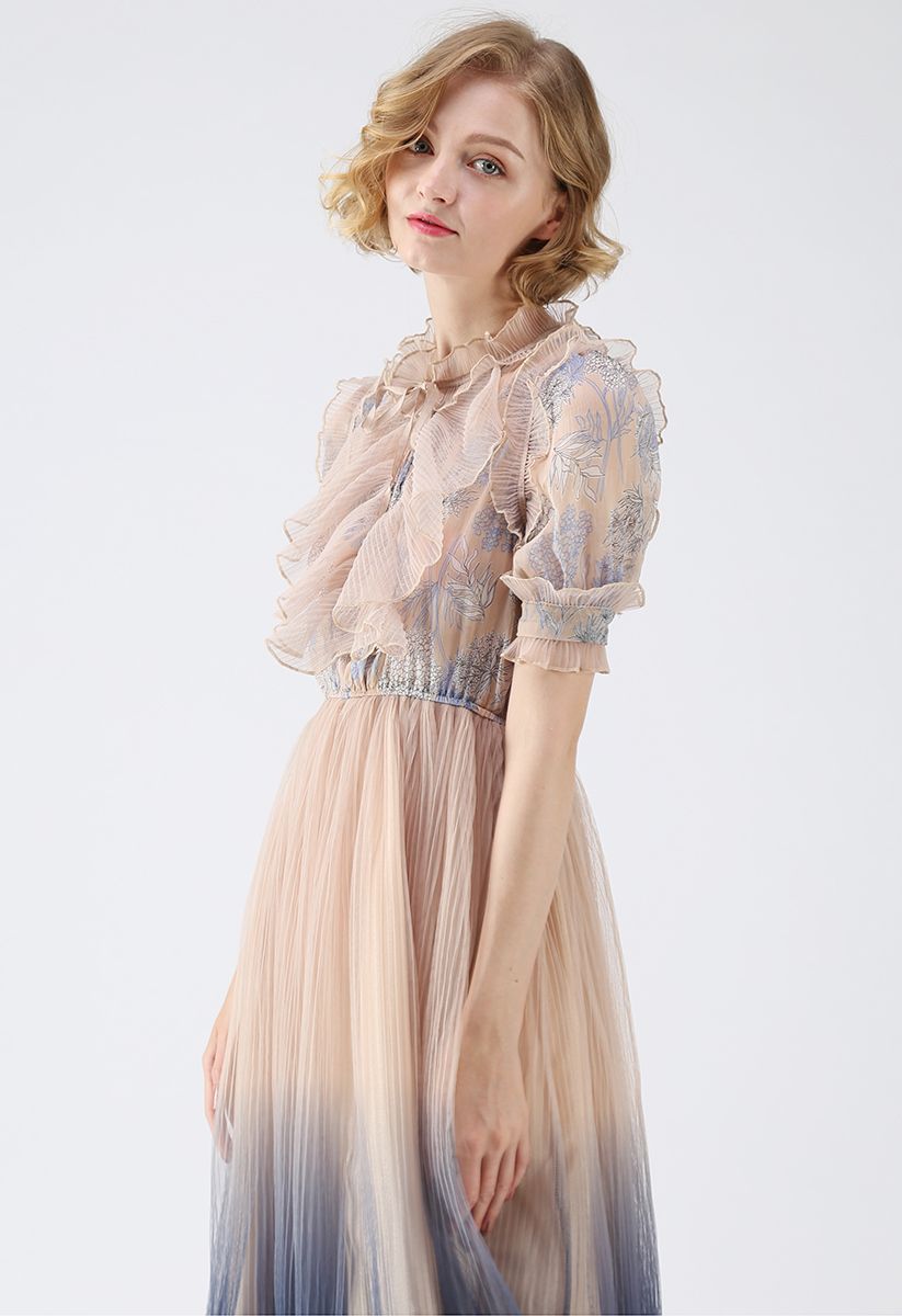 We Know It All Gradient Pleated Mesh Tulle Dress 