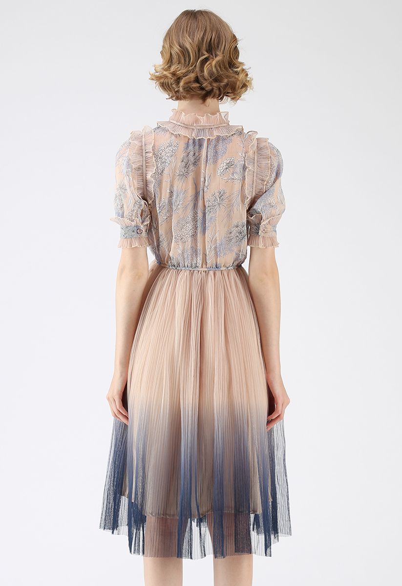 We Know It All Gradient Pleated Mesh Tulle Dress 