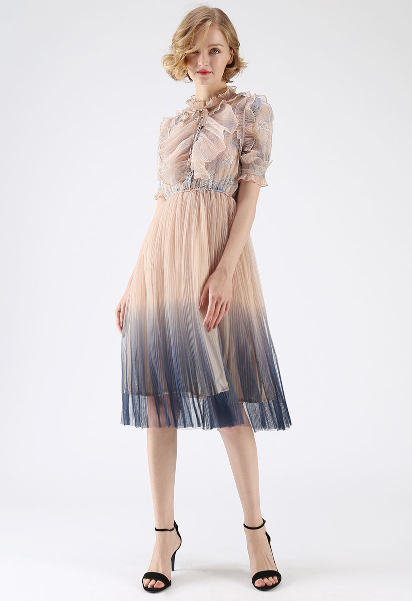 We Know It All Gradient Pleated Mesh Tulle Dress 