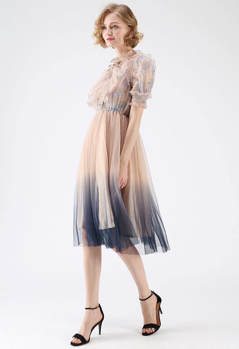 We Know It All Gradient Pleated Mesh Tulle Dress 
