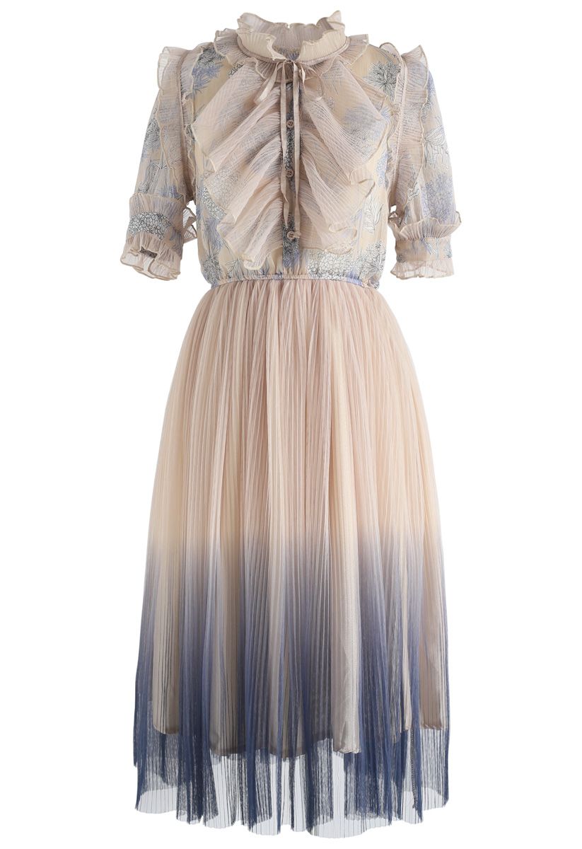 We Know It All Gradient Pleated Mesh Tulle Dress 