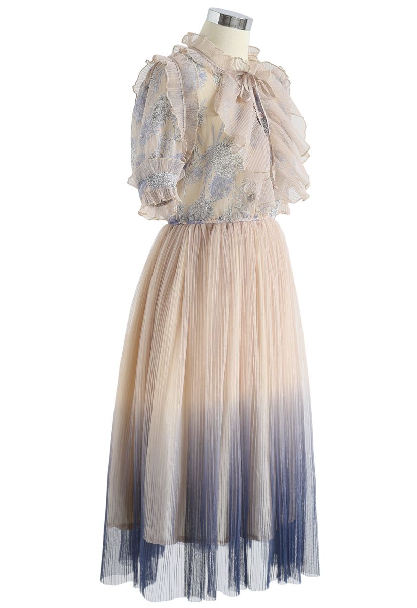 We Know It All Gradient Pleated Mesh Tulle Dress 
