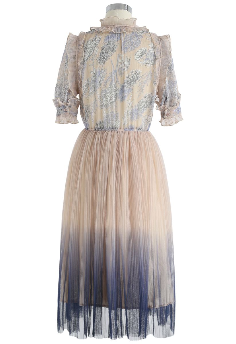 We Know It All Gradient Pleated Mesh Tulle Dress 