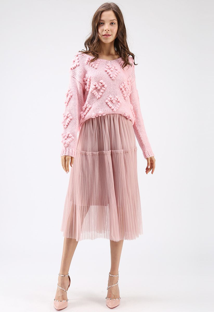 Knit Your Love V-Neck Sweater in Pink