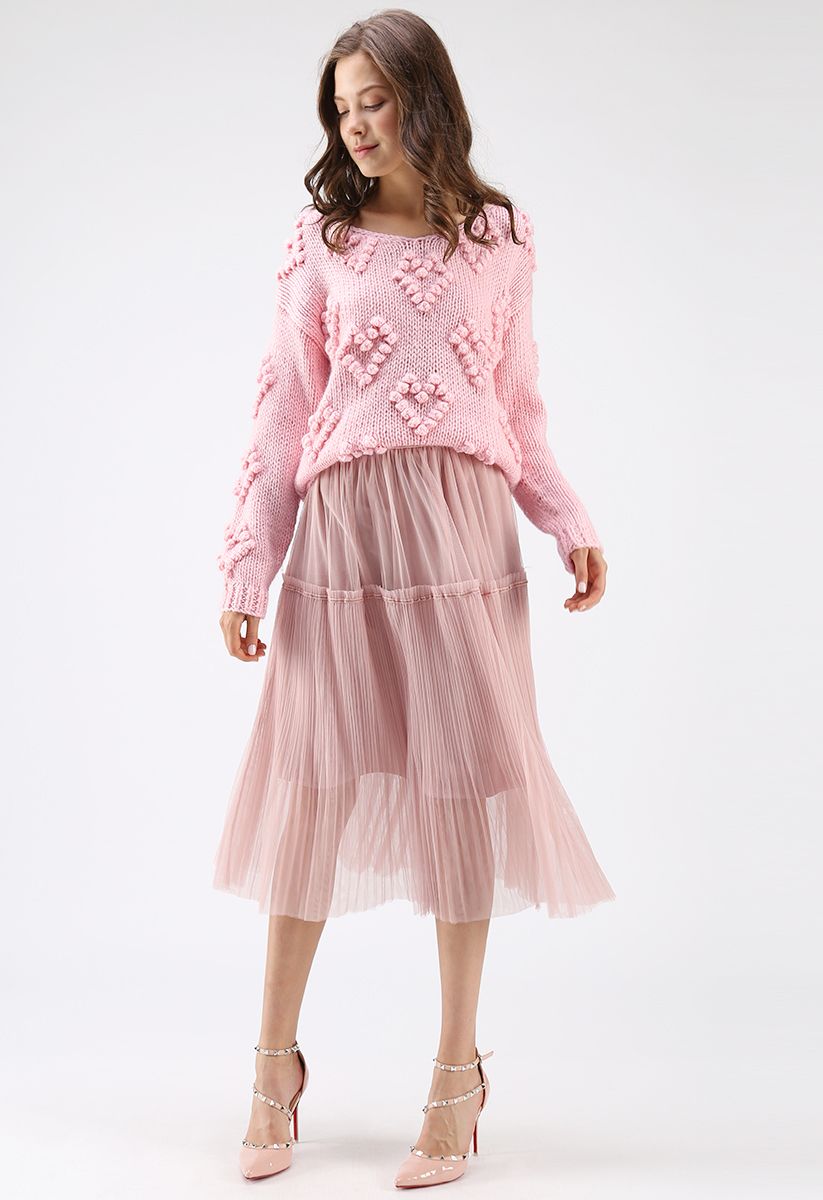 Knit Your Love V-Neck Sweater in Pink