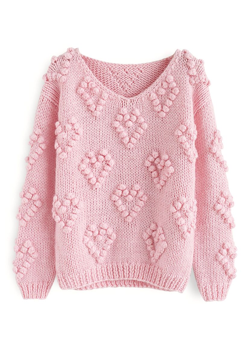 Knit Your Love V-Neck Sweater in Pink