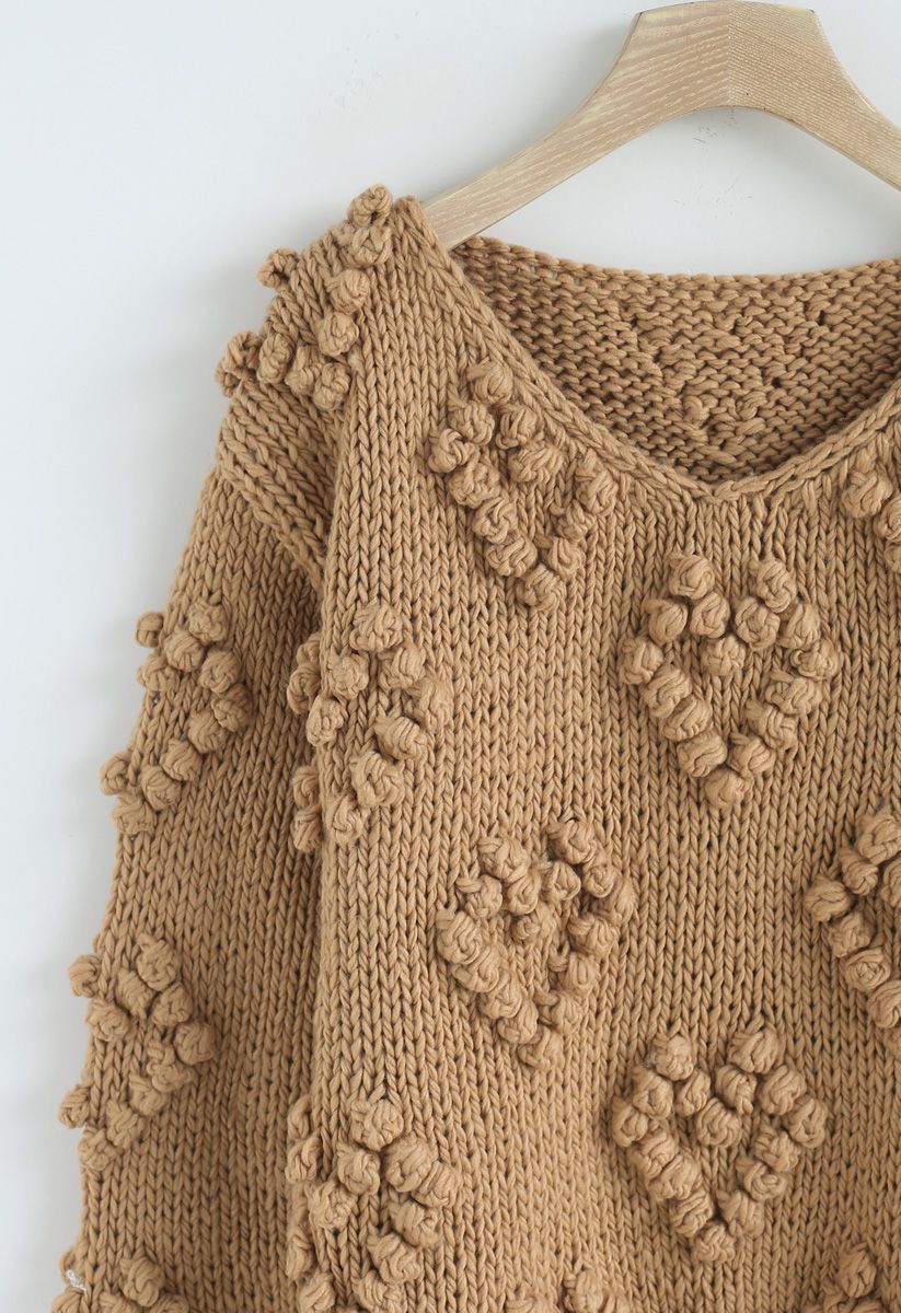 Knit Your Love V-Neck Sweater in Tan