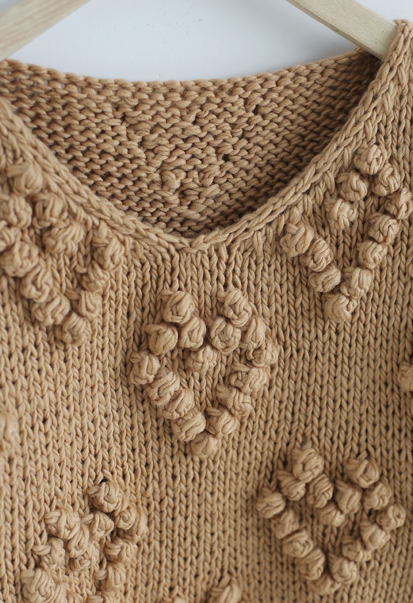 Knit Your Love V-Neck Sweater in Tan
