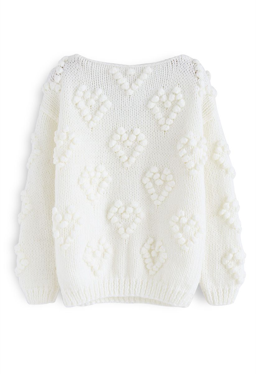Knit Your Love V-Neck Sweater in White