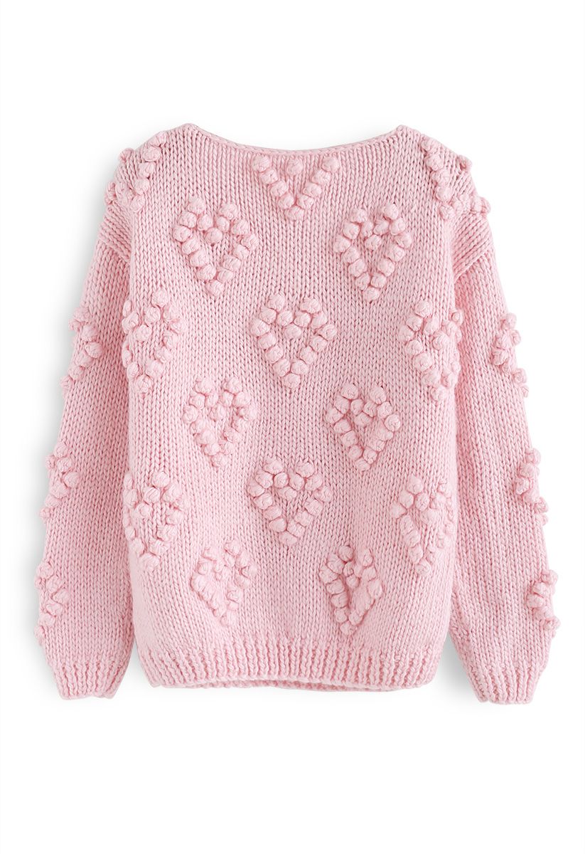 Knit Your Love V-Neck Sweater in Pink