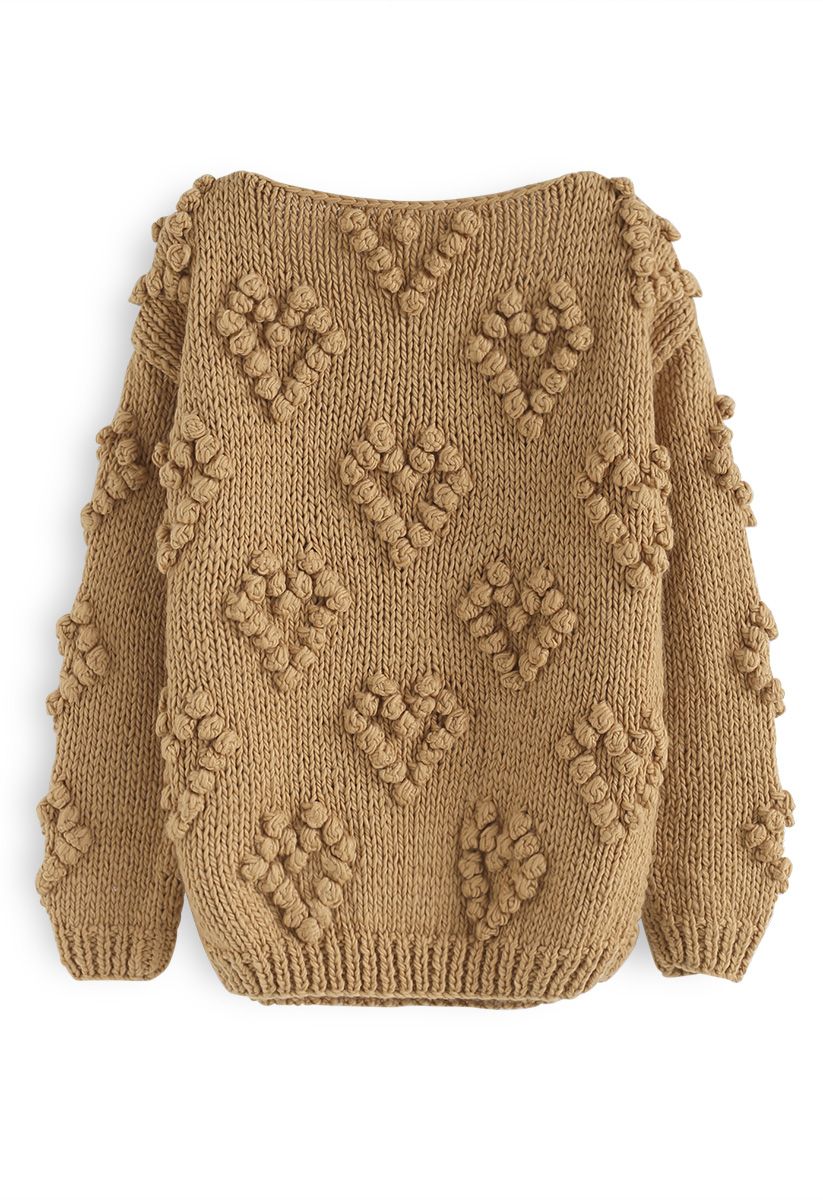 Knit Your Love V-Neck Sweater in Tan