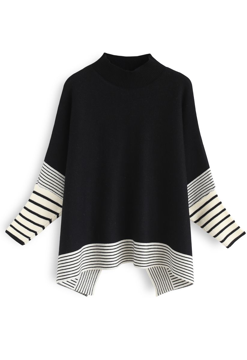 Lie in Black Fields Striped Oversize Knit Cape Sweater