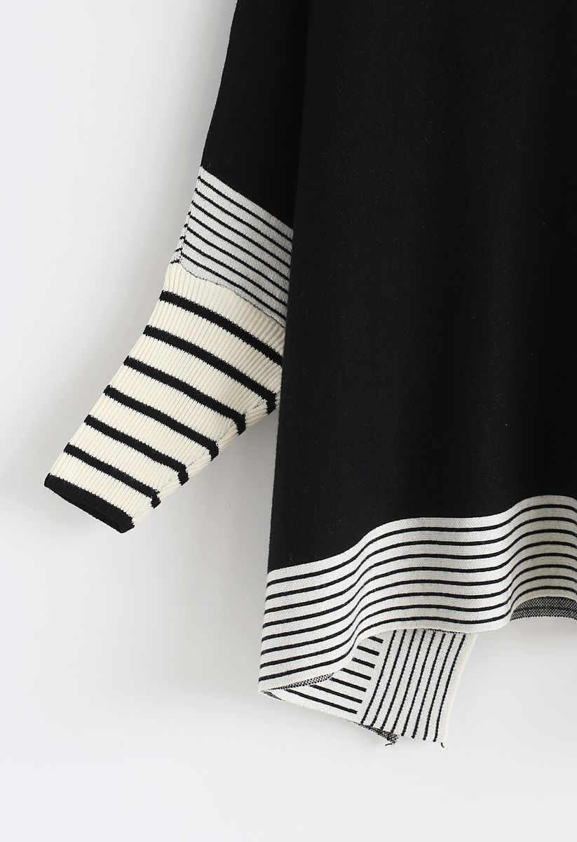 Lie in Black Fields Striped Oversize Knit Cape Sweater