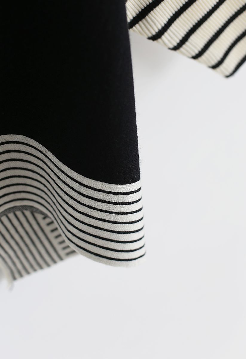 Lie in Black Fields Striped Oversize Knit Cape Sweater