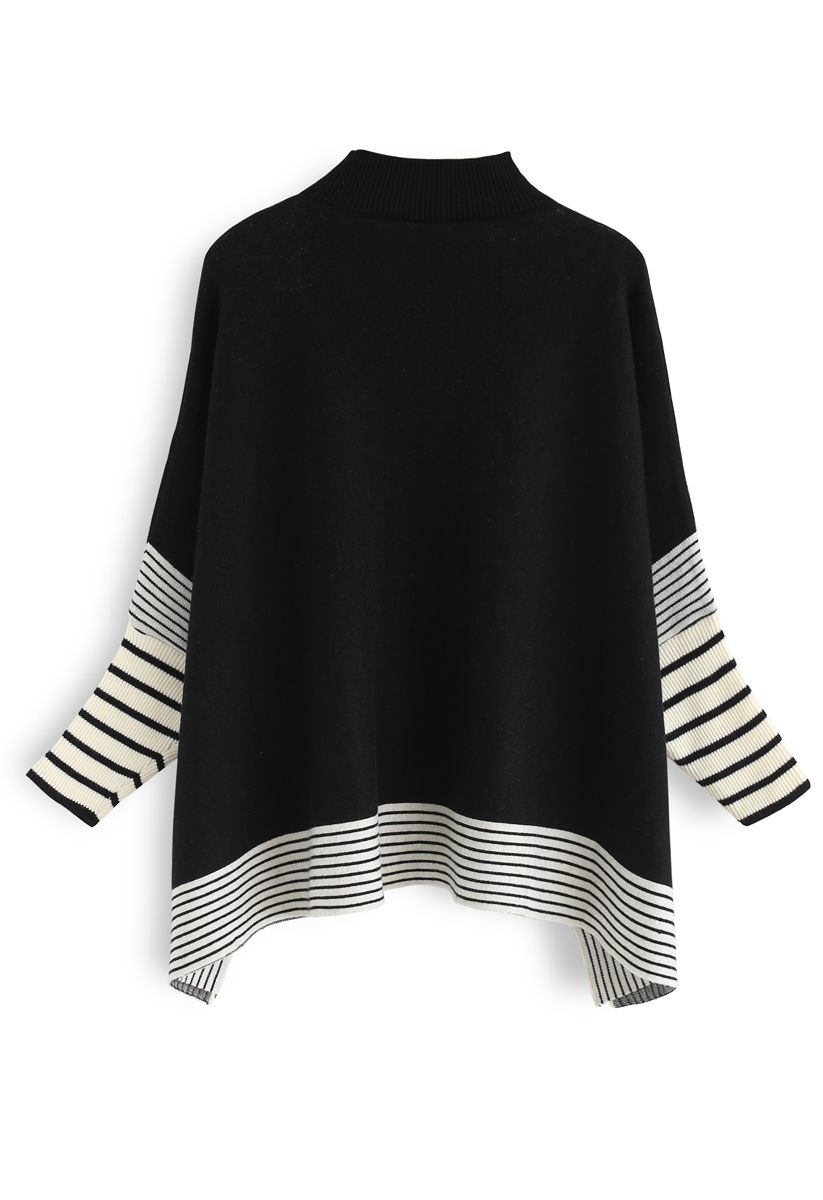 Lie in Black Fields Striped Oversize Knit Cape Sweater