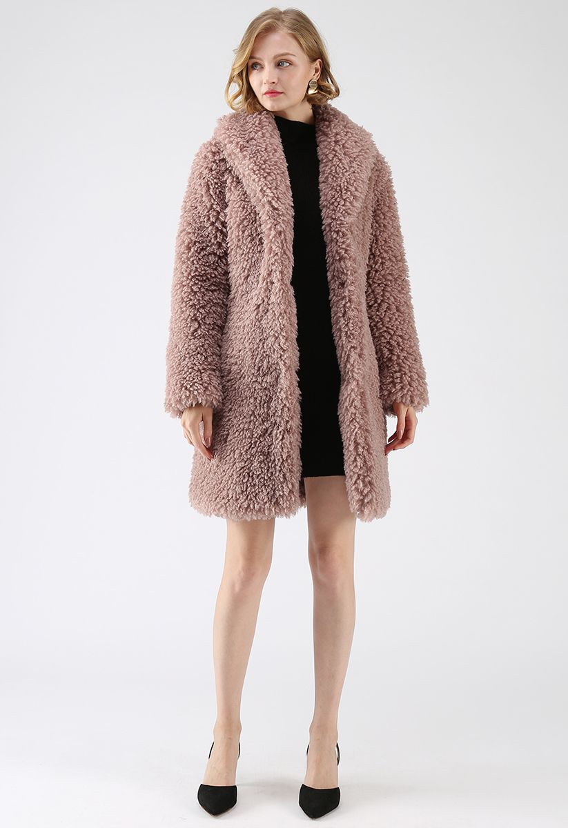 Feeling of Warmth Faux Fur Longline Coat in Mauve