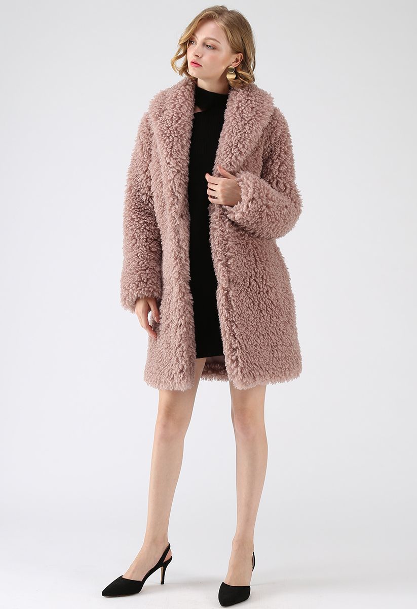 Feeling of Warmth Faux Fur Longline Coat in Mauve