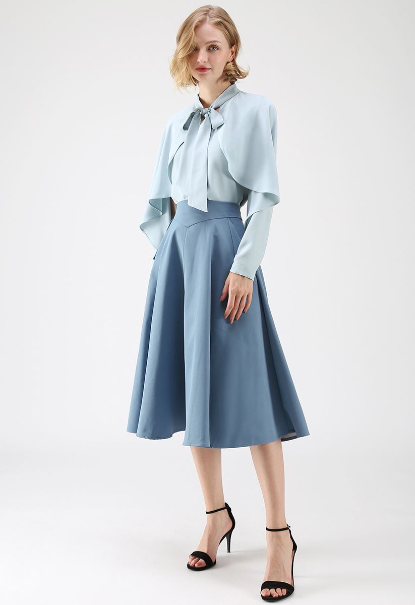 Crush on Casual Bowknot Cape Sleeves Top in Blue Halloween Costumes
