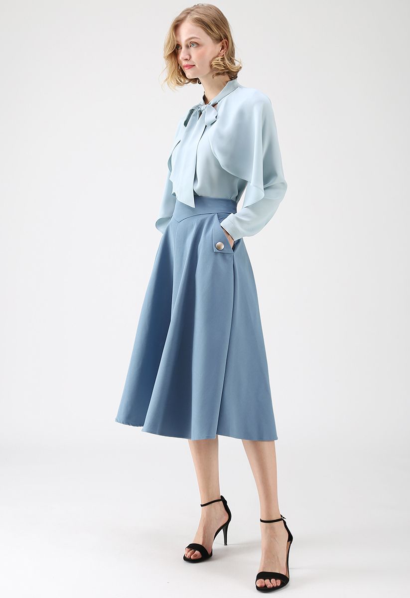 Classic Simplicity A-Line Midi Skirt in Blue Halloween Costumes