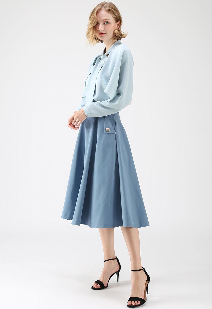 Crush on Casual Bowknot Cape Sleeves Top in Blue Halloween Costumes