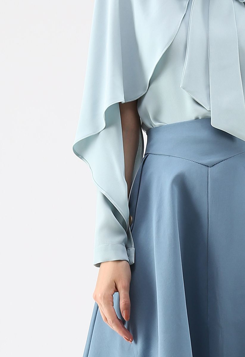 Crush on Casual Bowknot Cape Sleeves Top in Blue Halloween Costumes
