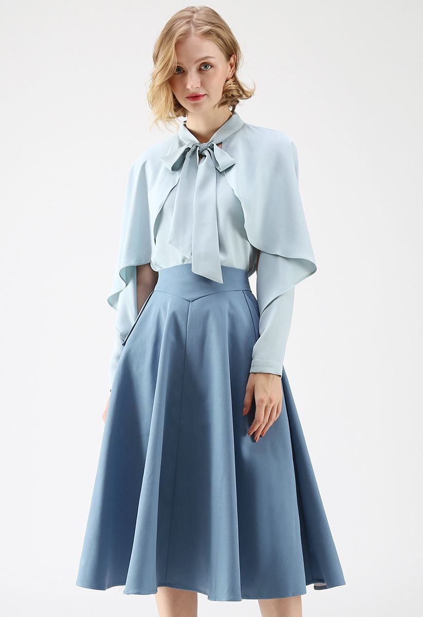 Classic Simplicity A-Line Midi Skirt in Blue Halloween Costumes